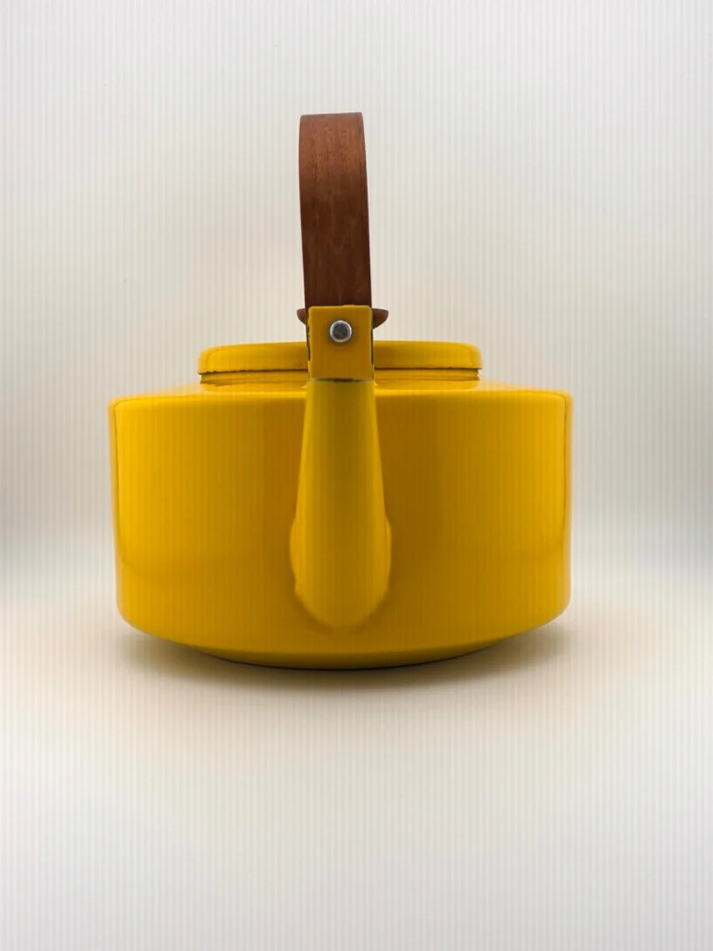 Vintage Copco Yellow Enamel Tea Kettle With Teak Handle And Knob